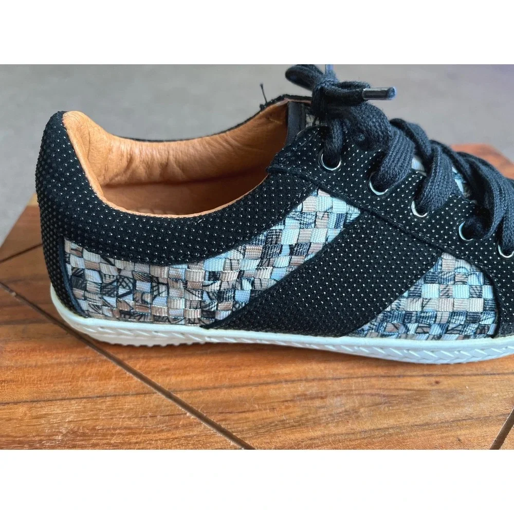 Bernie Mev Womens‎ Black Woven Dotted Low Top Sneakers Size 38/7 Lace Up Shoes